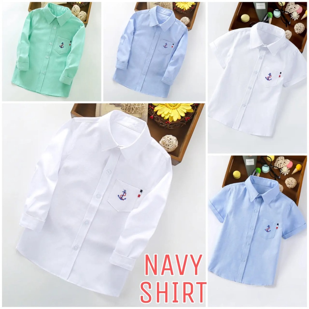 BAJUKIDDIE NAVY SHIRT KEMEJA ANAK REMAJA LAKI LAKI LENGAN PENDEK PANJANG FASHION KASUAL KOREA IMPORT