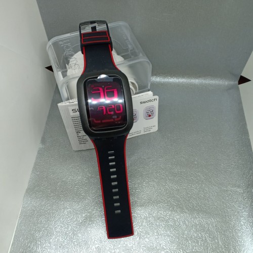 Jam Tangan Swatch Digital Karet Unisex Surb102E Blackisback Original