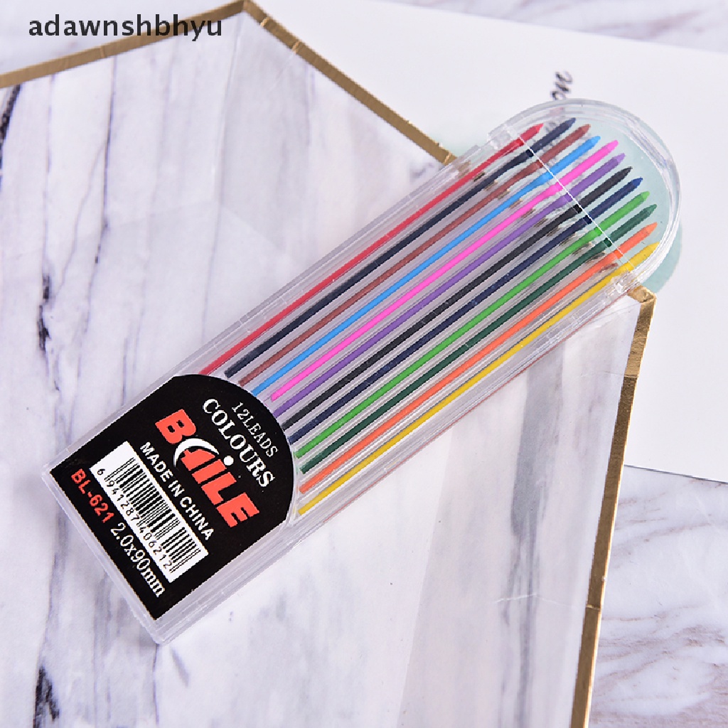 [adawnshbhyu] 1box 2.0mm Pensil Mekanik Berwarna Refill Timah Dihapus Stationary Siswa.