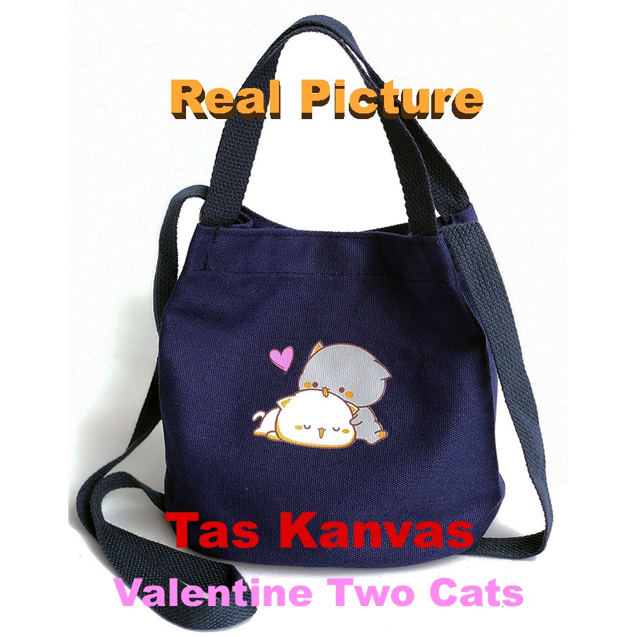 SALE WYK21E Tas Korea Wanita Selempang Kawaii Mini Tali Kanvas Two Cats Impor TKM