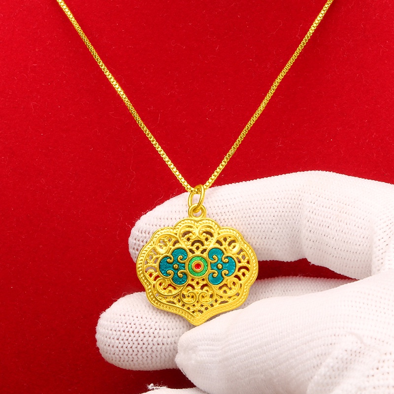 2021 Kalung Rantai Emas Asli Kadar 375 Dengan Liontin Bunga Etnik Untuk Pria / Wanita