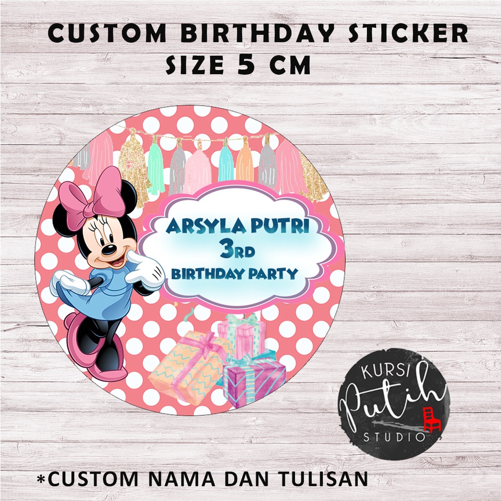 

custom sticker birthday ulang tahun bento diameter 5cm tema minnie mouse