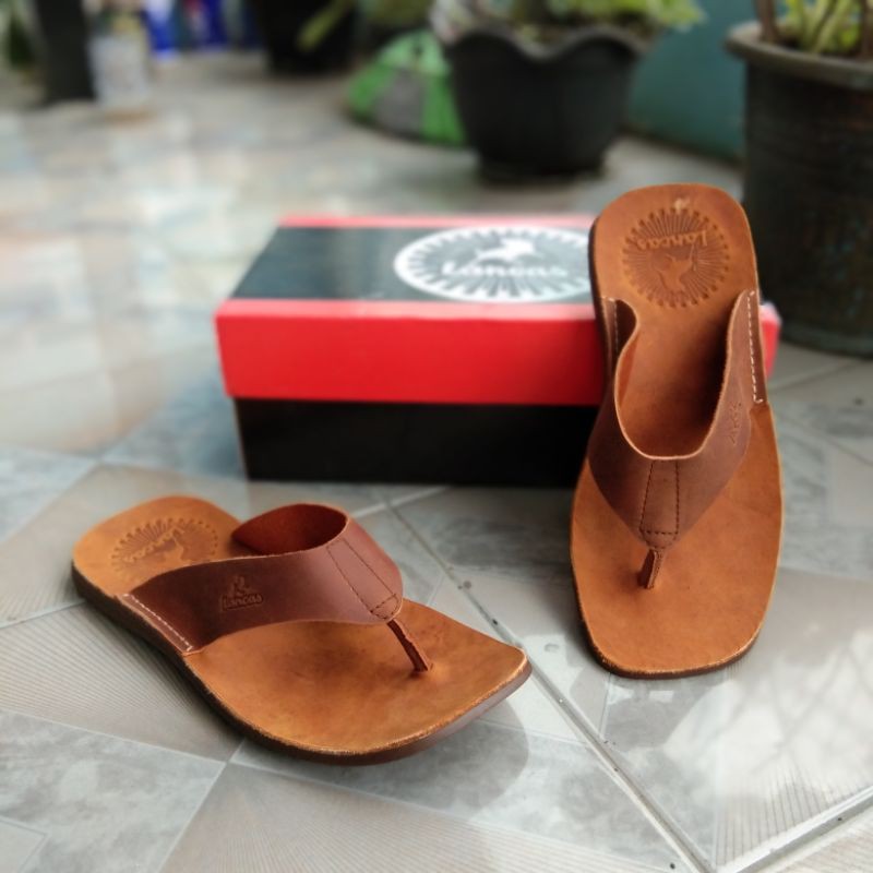 Sandal jepit pria kulit lancas/sendal cowo kulit asli casual terbaru