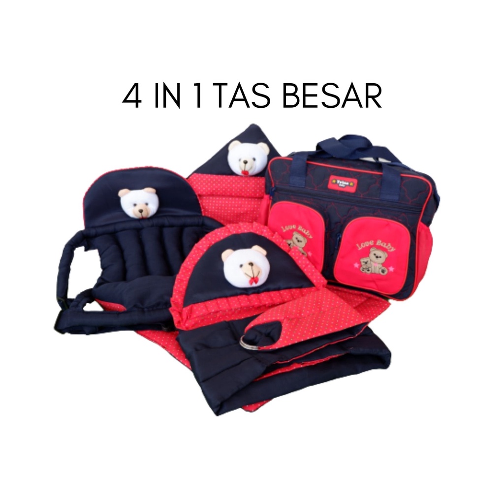 set 4 in1 perlengkapan bayi tas bayi gendongan samping gendongan depan dan selimut