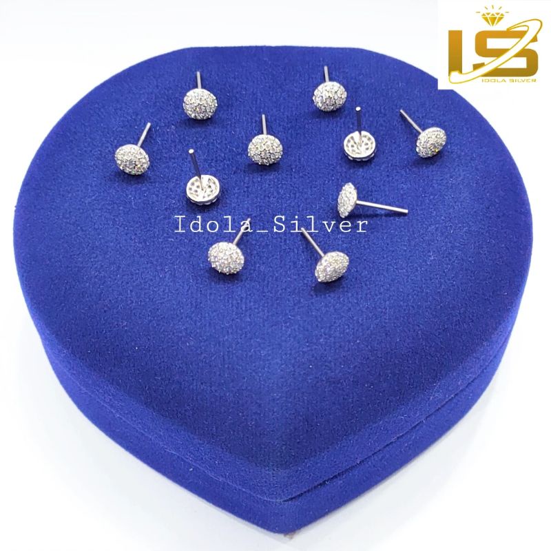 ANTING TUSUK PERAK ASLI SILVER WANITA 925 LAPIS EMAS PUTIH MODEL GIWANG BULAT PERMATA FULL - PERHIASAN PERAK WANITA ASLI