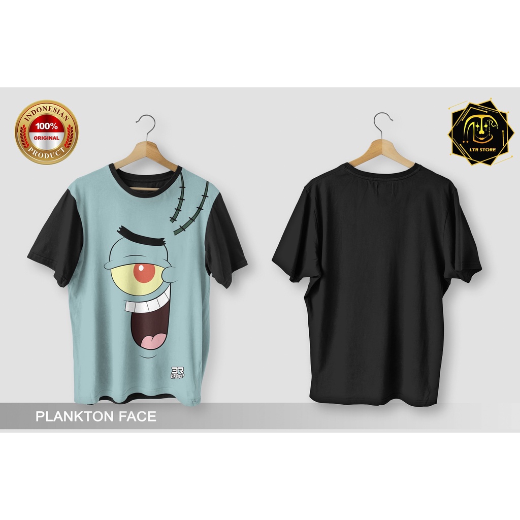 [ BAYAR DI TEMPAT ] BAJU PRINTING GAMBAR KARTUN SPONGEBOB SQUAREPANTS PLANKTON FACE - KAOS DISTRO OR