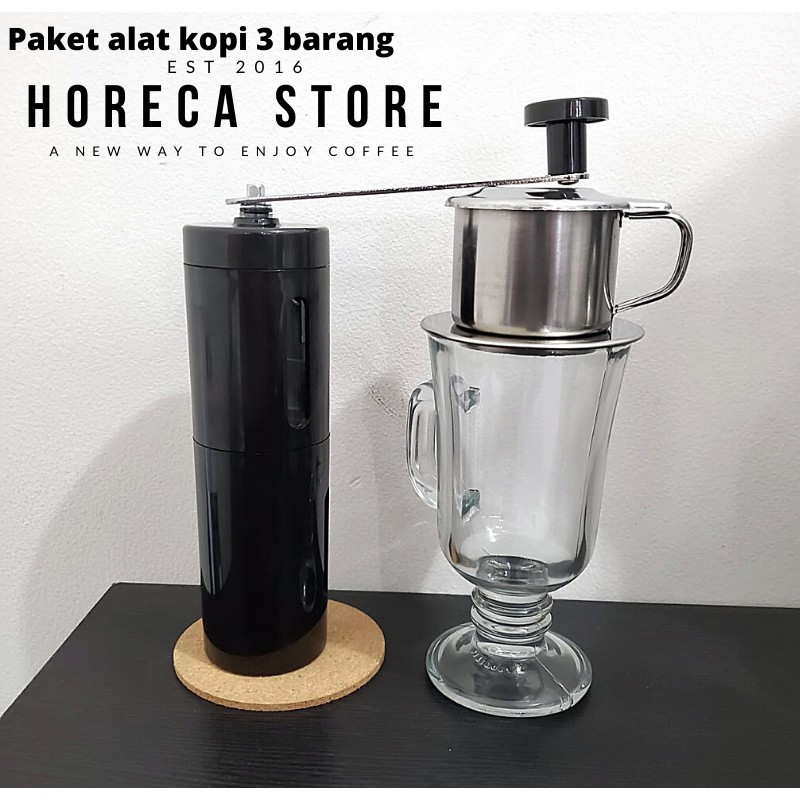 Paket Alat kopi 3 barang grinder kopi Vietnam drip dan Gelas kopi