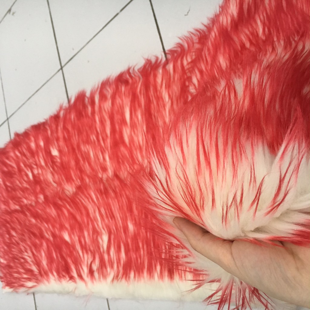 KINGFUR Kain Bulu Alas Penutup Dashboard Mobil Warna MERAH mix PUTIH 45 x 150 cm impor korea viral g