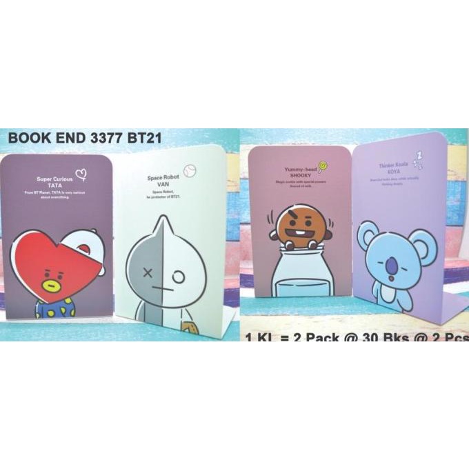 

Penahan buku atau pembatas buku dari besi motif bts bt21 seri b