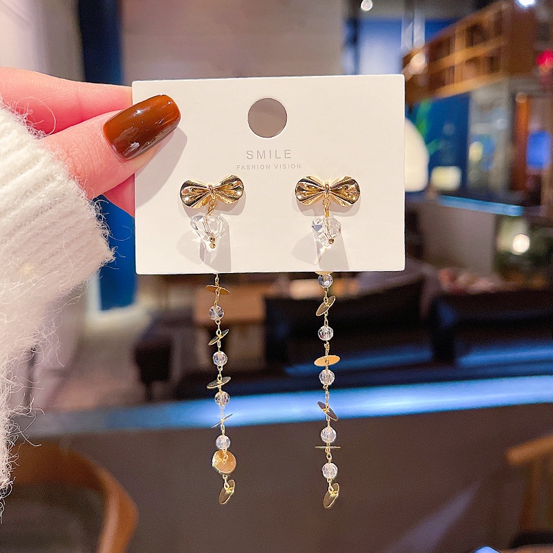 Anting Gantung Panjang Model Pita Bahan silver 925 Untuk Wanita