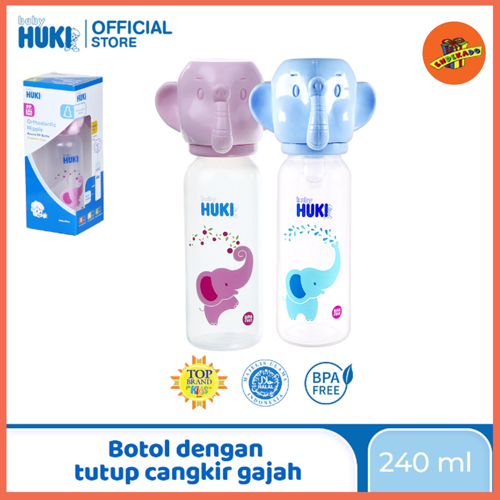 HUKI ORTHODONTIC PP BP ELEPHANT CAP 240ml- Botol Susu Bayi Gajah 240ml