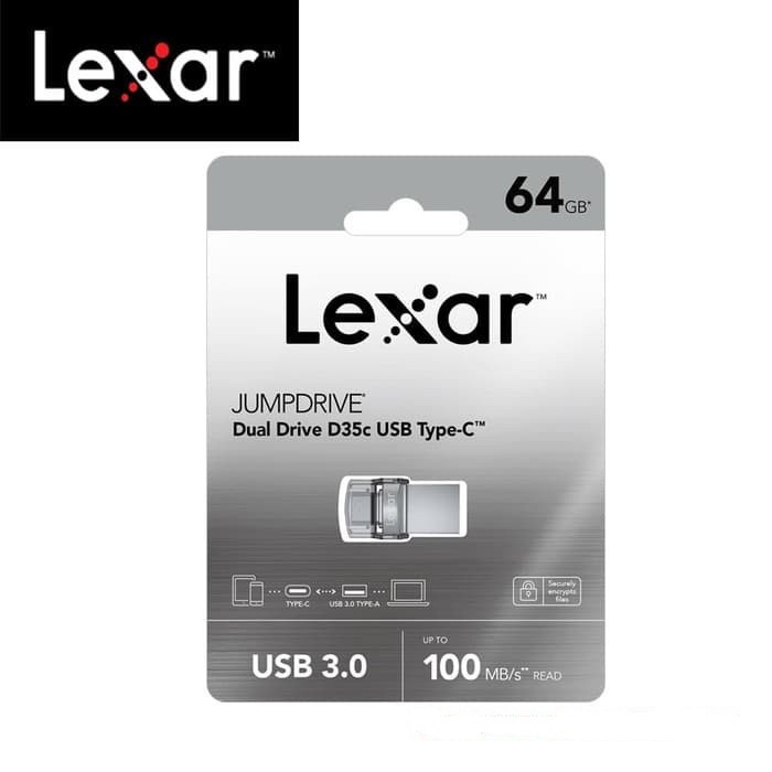 Flashdisk OTG  64GB LEXAR JumpDrive® Dual Drive D35c USB 3.0 Type-C Flash Drive