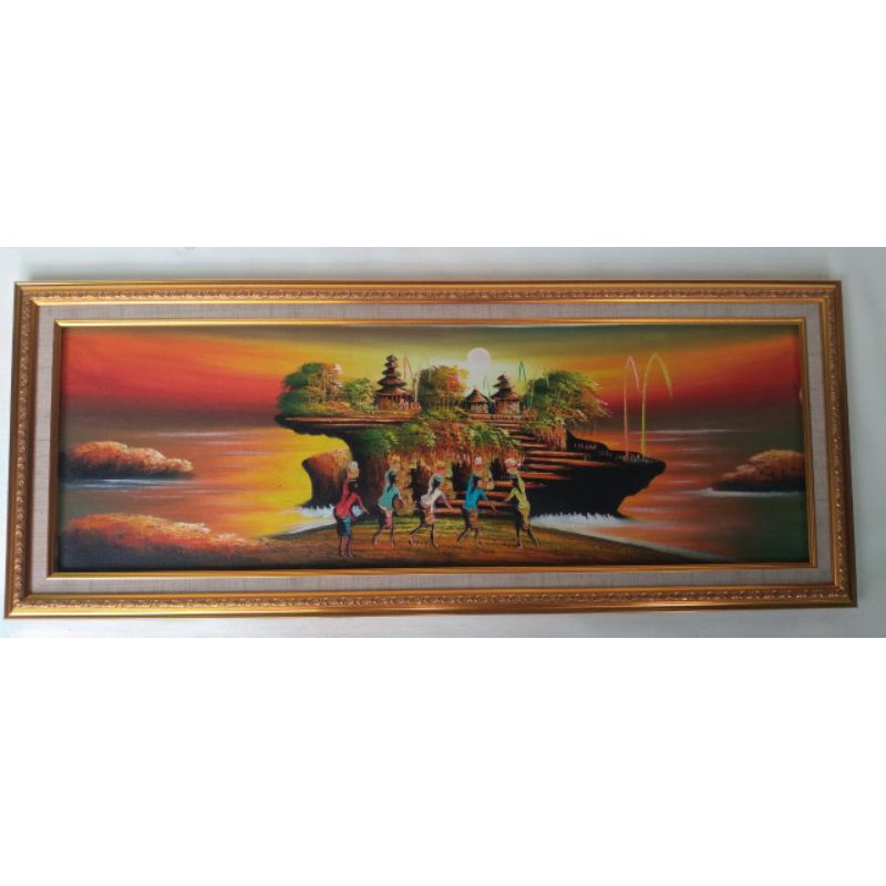lukisan pemandangan bali dan bingkai(30x90cm)