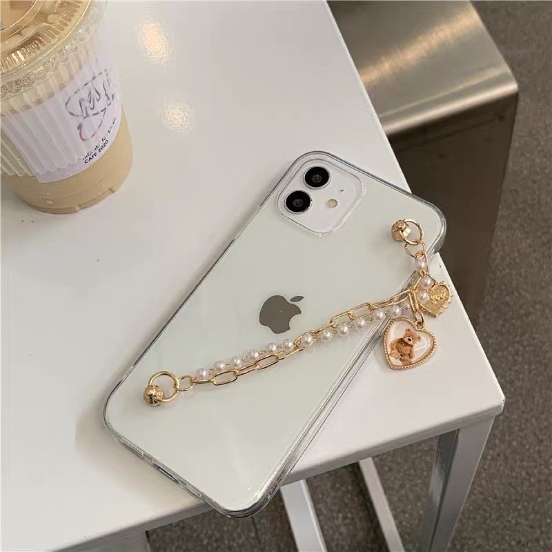 Korean Case Gold Bear Chain ALL PHONE TYPES Samsung A22 A11 M31 M21 A32 A52 A72 S20 S21 FE Ultra S10