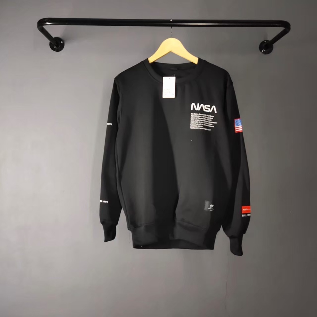 Sweater Crewneck NASA Heron Preston / Sweater NASA Original - unisex-/ Sweater Nasa Plat Terbaru - Warna Hitam Putih Dan Abu / Sweater Nasa terbaru Full Tag