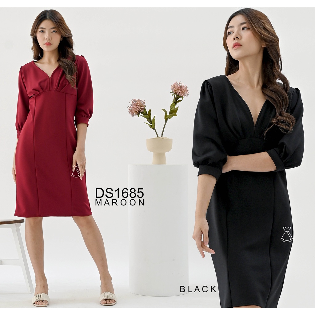 DS1685 - Dress Midi Casual Basic Scuba Stretch Adem Bodycon Slim