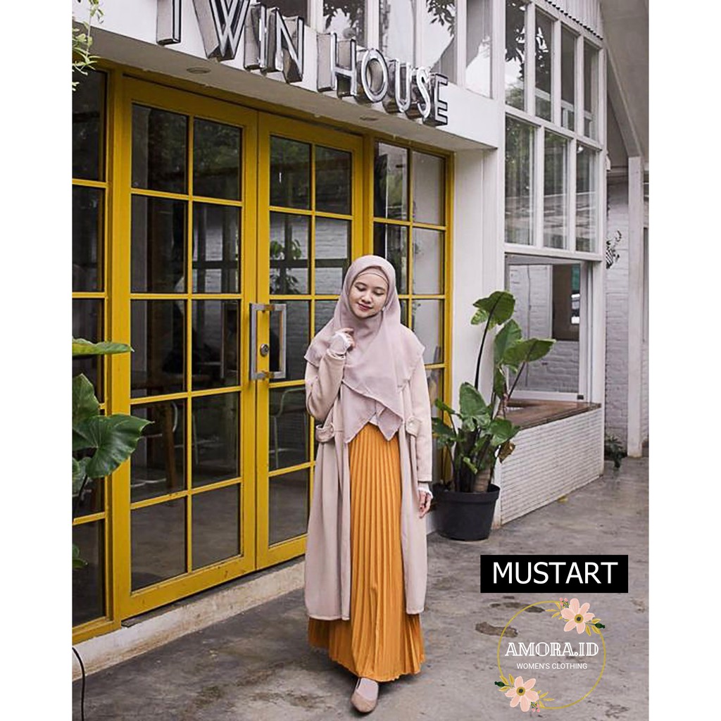 AMORA - ROK PLISKET PANJANG PREMIUM Model Mayung Tebal Pleated Maxi Skirt Fit S-XXL