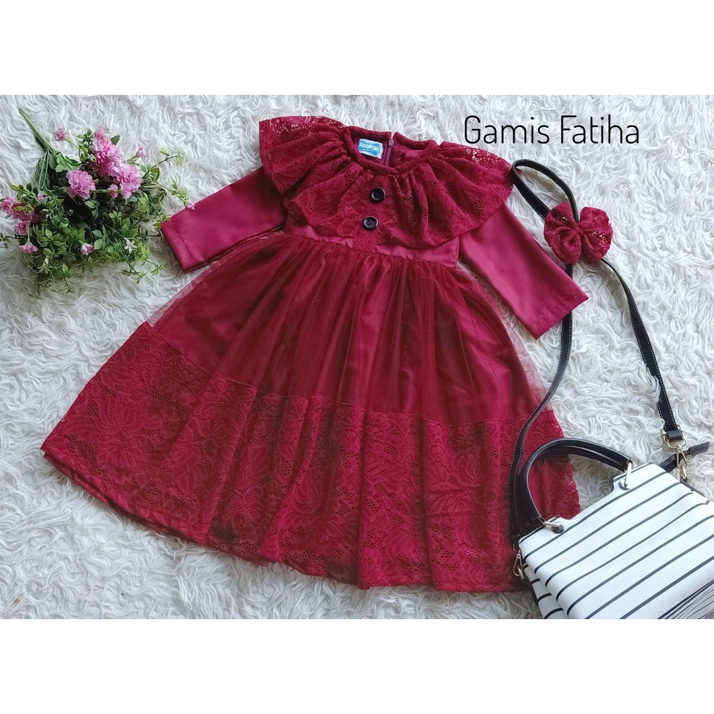 Gamis Fatiha/Gamis Model Terbaru/Gamis Brukat Lucu/Gamis Wanita/Gamis Lebaran Warna Maroon