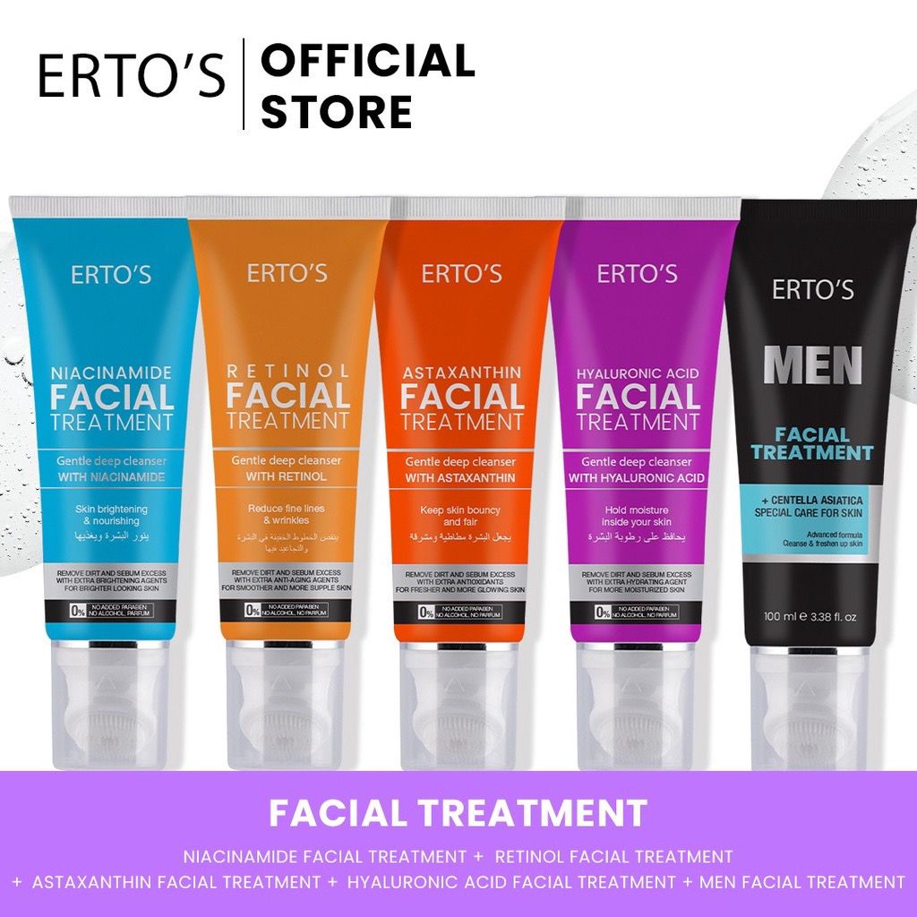 BPOM Ertos Facial Treatment Varian Niacinamide Retinol Hyaluronic Acid Astaxanthine Erto's Sabun Cuci Muka Wajah Facial Wash Cleanser