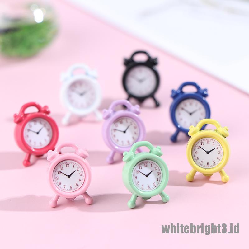 (white3) Miniatur Jam Alarm Mini Bahan Metal Untuk Dekorasi Rumah Boneka