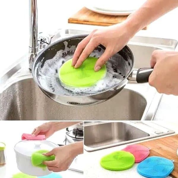 Spons Silicone Cuci Piring Anti Kuman Bakteri / Sponge Cuci Piring  / Spons Silikon Dapur Bulat Pencuci Piring Panci Wajan Serbaguna