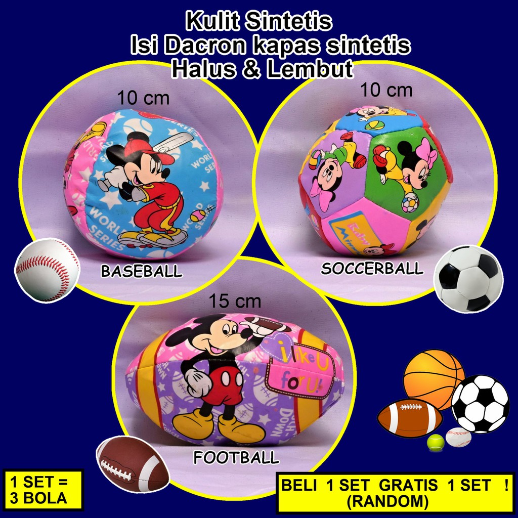 BELI 3 GRATIS 3 ! BOLA SOFTBALL MICKEY MOUSE DISNEY UNTUK BAYI BALITA ANDA