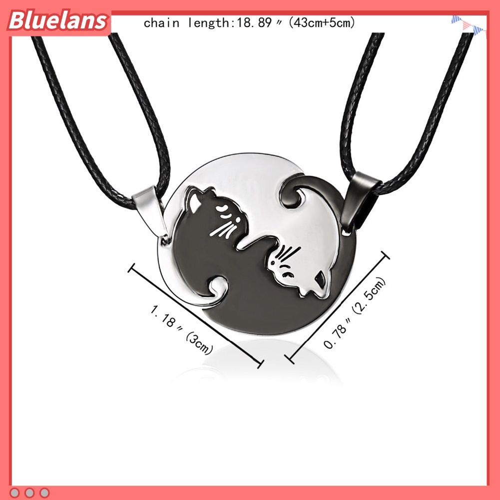 Bluelans 2Pcs Fashion Embrace Cats Pendant Couple Matching Necklaces Jewelry Gift