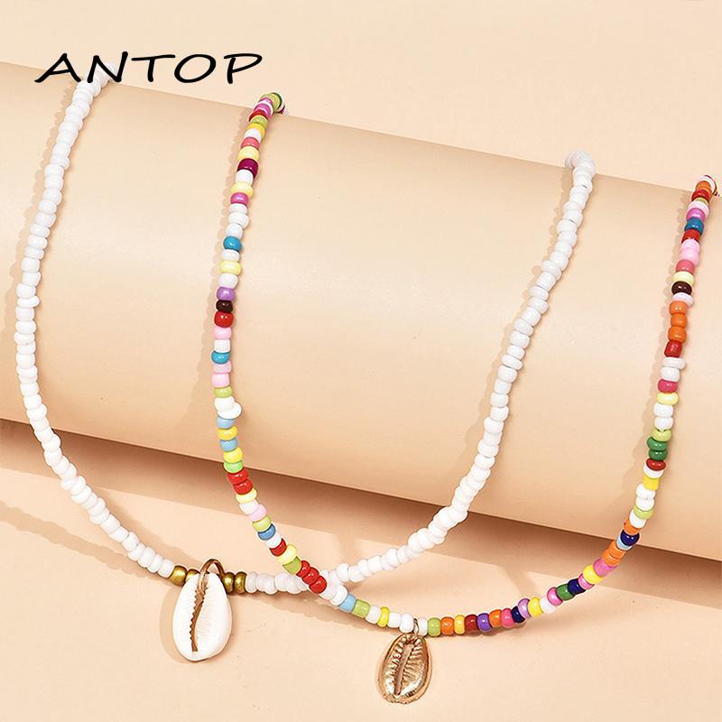 2pcs Kalung Liontin Manik-Manik Warna-Warni Gaya Bohemian Untuk Wanita
