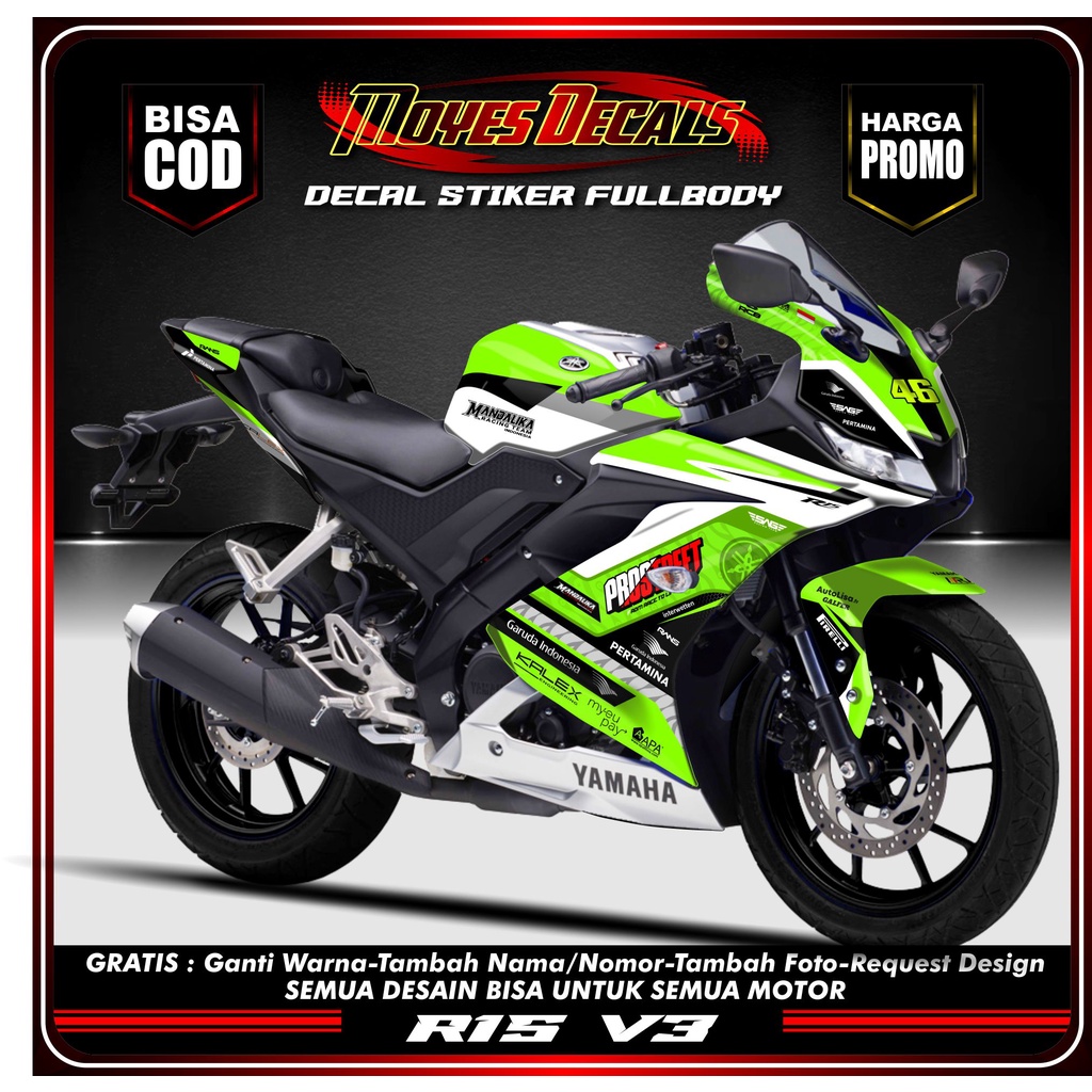 Stiker Decal R15 V3 Mandalika Pertamina - Decal Stiekr Full-Body