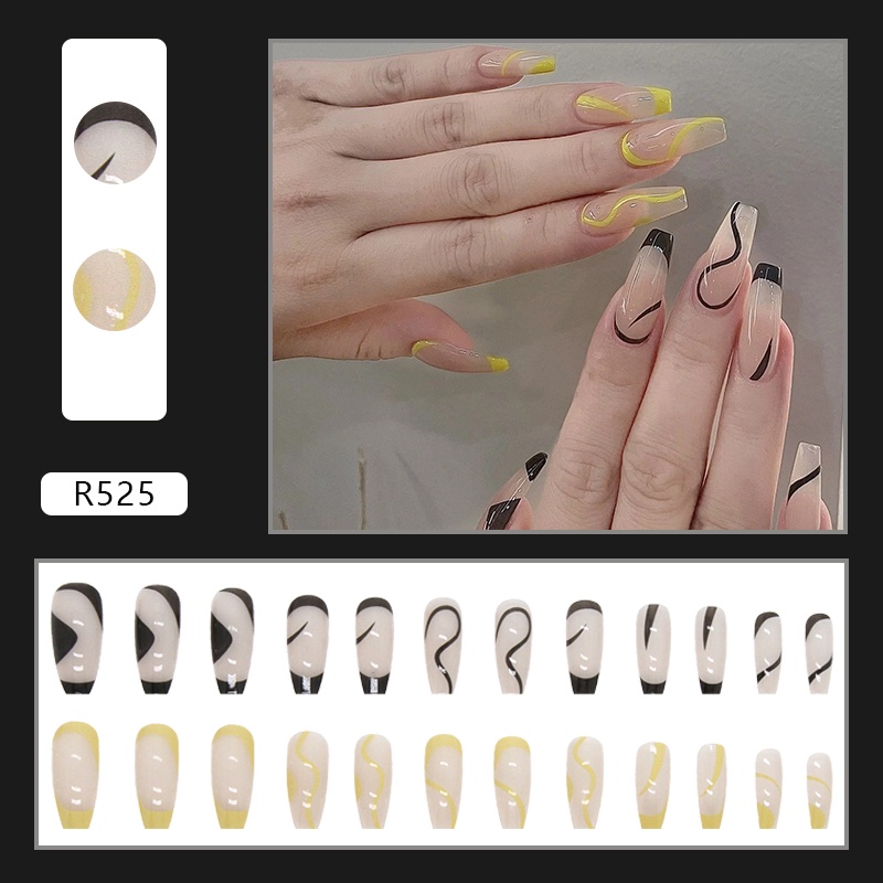 24/Pcs Kuku Palsu Free Lem Cair Fake Nail Art 3d Kuku Palsu Tahan Air Dan Tahan Lama