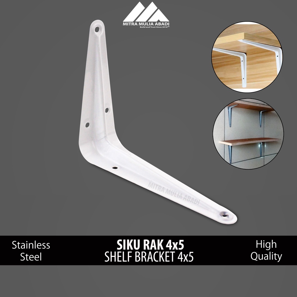 Siku Rak Besi L Putih Uk. 4x5 Inch l Shelf Bracket Harga 1 Pcs