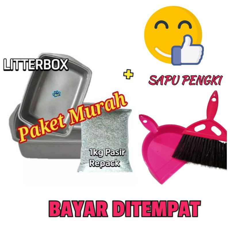 Paket Murah 1Set Bak Pasir + Pasir 1kg + 1set sapu pengki/serokan