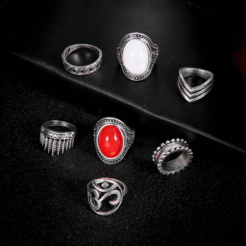 Hu Hu Hu Hu Hu Alat Bantu Pasang Kacamata♡ 7pcs / Set Cincin Buku Jari Aneka Bentuk Gaya Boho Retro Untuk Wanita
