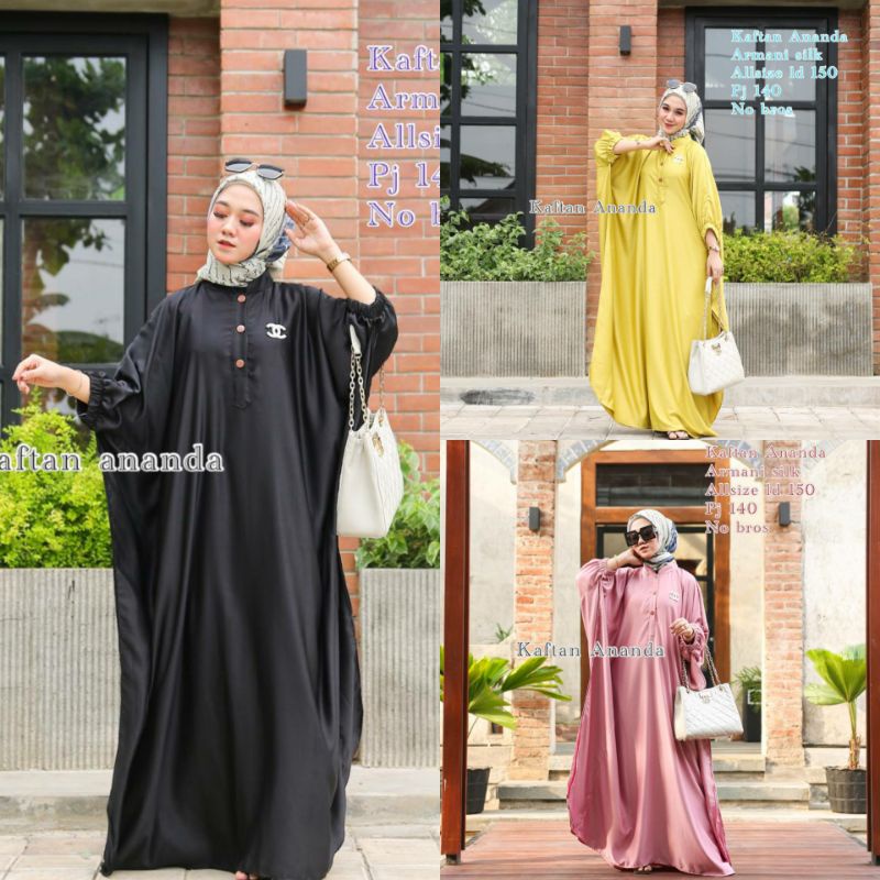 Kaftan Jumbo Wanita Ananda Armani Silk Import Dress Bigsize Polos Kekinian