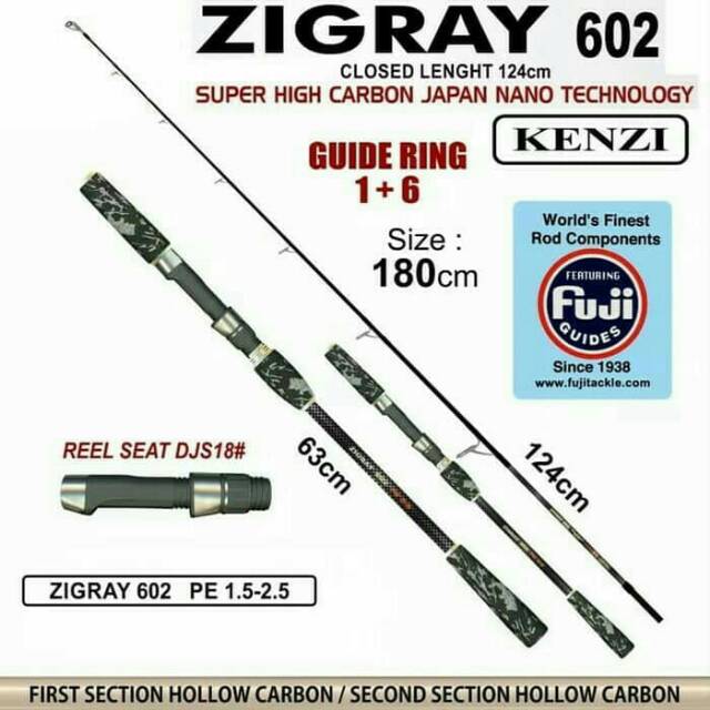 Joran kenzi zigray pe 1.5-2.5 180cm ring fuzi jigging fishing road