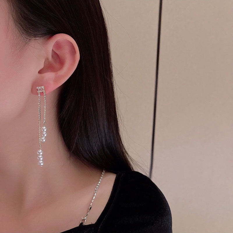 Anting Tusuk Gantung Bahan Sterling silver 925 Hias Zirconmutiara Gaya Mewah Untuk Wanita