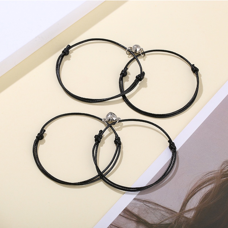 2 Pcs Fashion Magnetik Pasangan Gelang Tali Lilin Unisex Aksesori Hadiah Sri