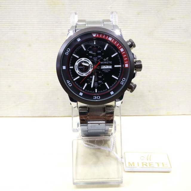 Jam Tangan PRIA RANTAI PUTIH , MIRETE 9182 , TANGGAL + HARI