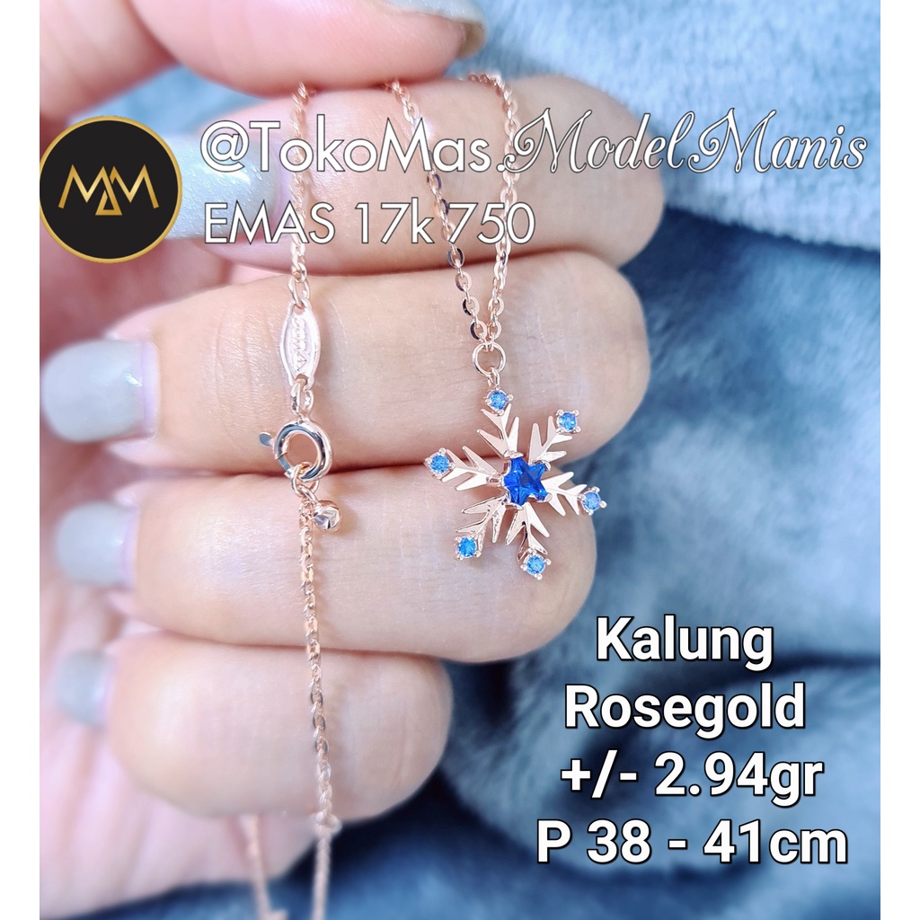 Kalung Set liontin UBS Frozen Snow Flake emas rosegold 750 kadar 17k