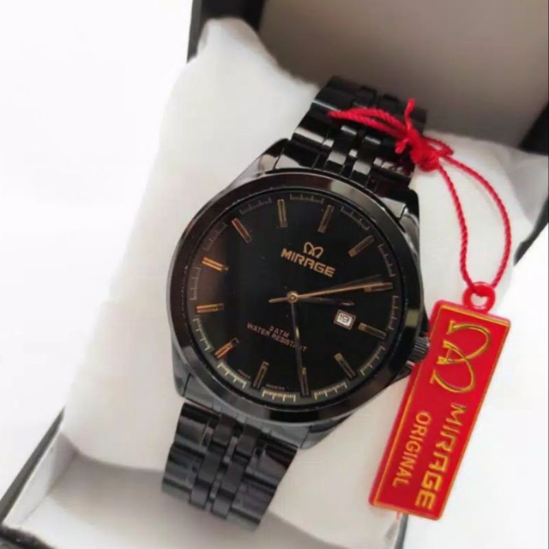 jam tangan pria;MIRAGE M8709BRP-Lhitam full~ORIGINAL WATER RESISTANT~TGL~STAINLEES