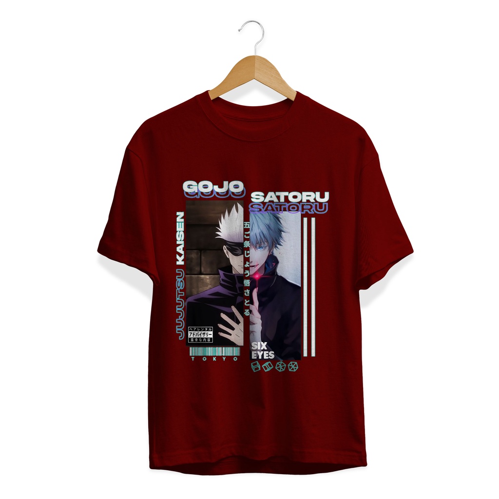 BAJU KAOS DISTRO Anime GOJO SATORU SIX EYE CYBER PREMIUM PLASTISOL PREMIUM