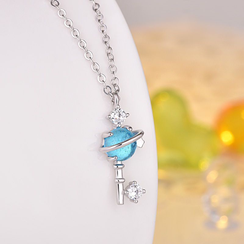 Medan Termurah kd15 Korean style anti karat perhiasan aksesoris kalung wanita permata biru cantik
