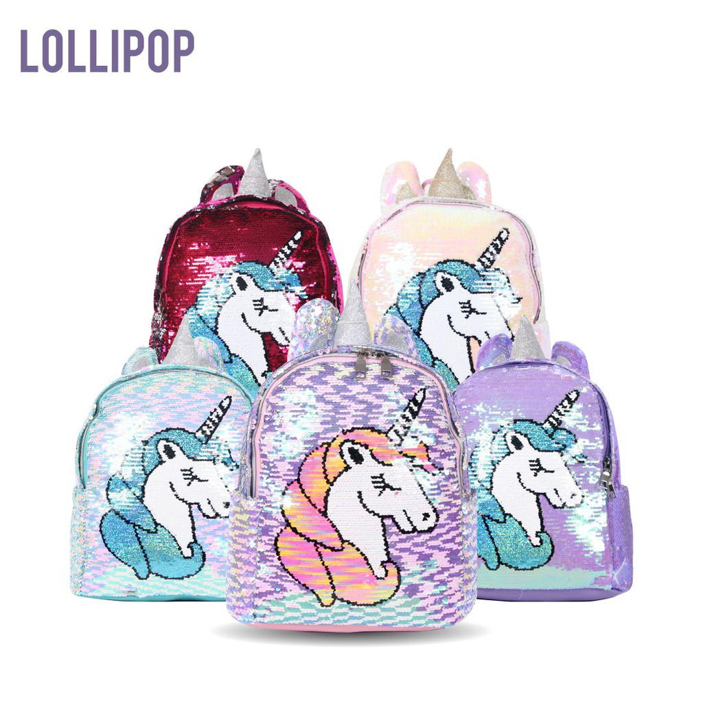 [KLIKTAS] Tas ransel anak Unicorn manik SEQUIN usap 2 warna sekolah TK SD PAUD CC L19-1