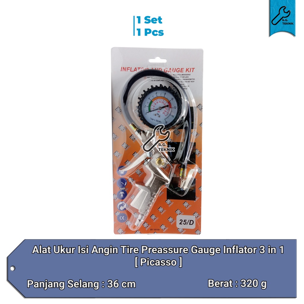 [ANALOG] Alat Ukur Isi Angin Tire Preassure Gauge Inflator 3 in 1