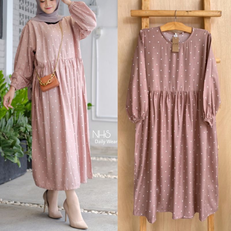 GAMIS DRESS MIDI POLKA Sanso midi BUSUI dress polka size xl dan xxl jumbo