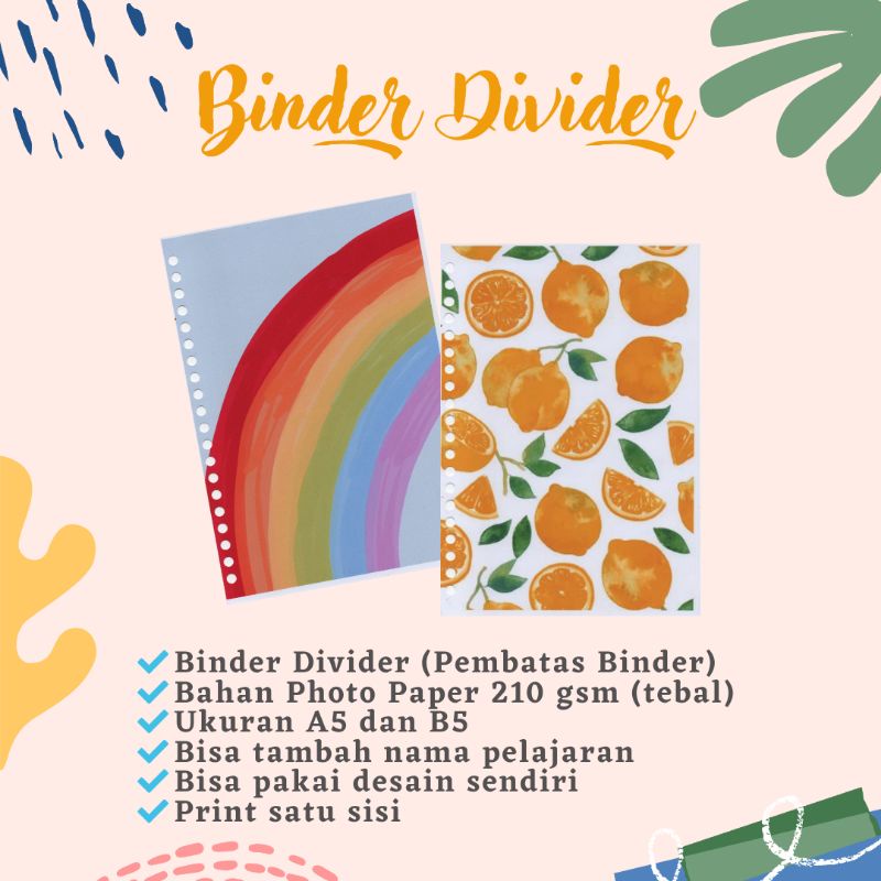 

BINDER DIVIDER AESTHETIC A5 dan B5 | PEMBATAS BINDER AESTHETIC A5 dan B5 CUSTOM