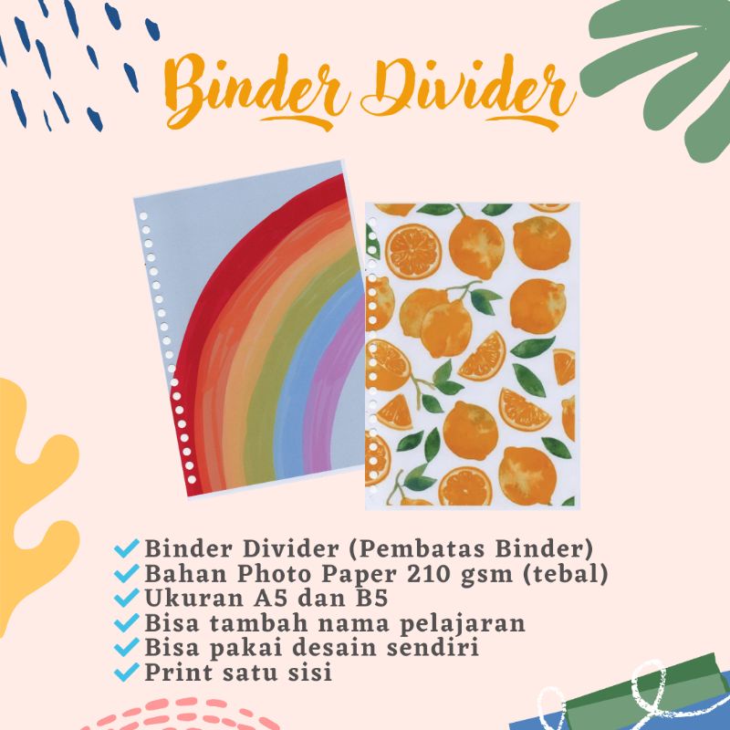 BINDER DIVIDER AESTHETIC A5 dan B5 | PEMBATAS BINDER AESTHETIC A5 dan B5 CUSTOM