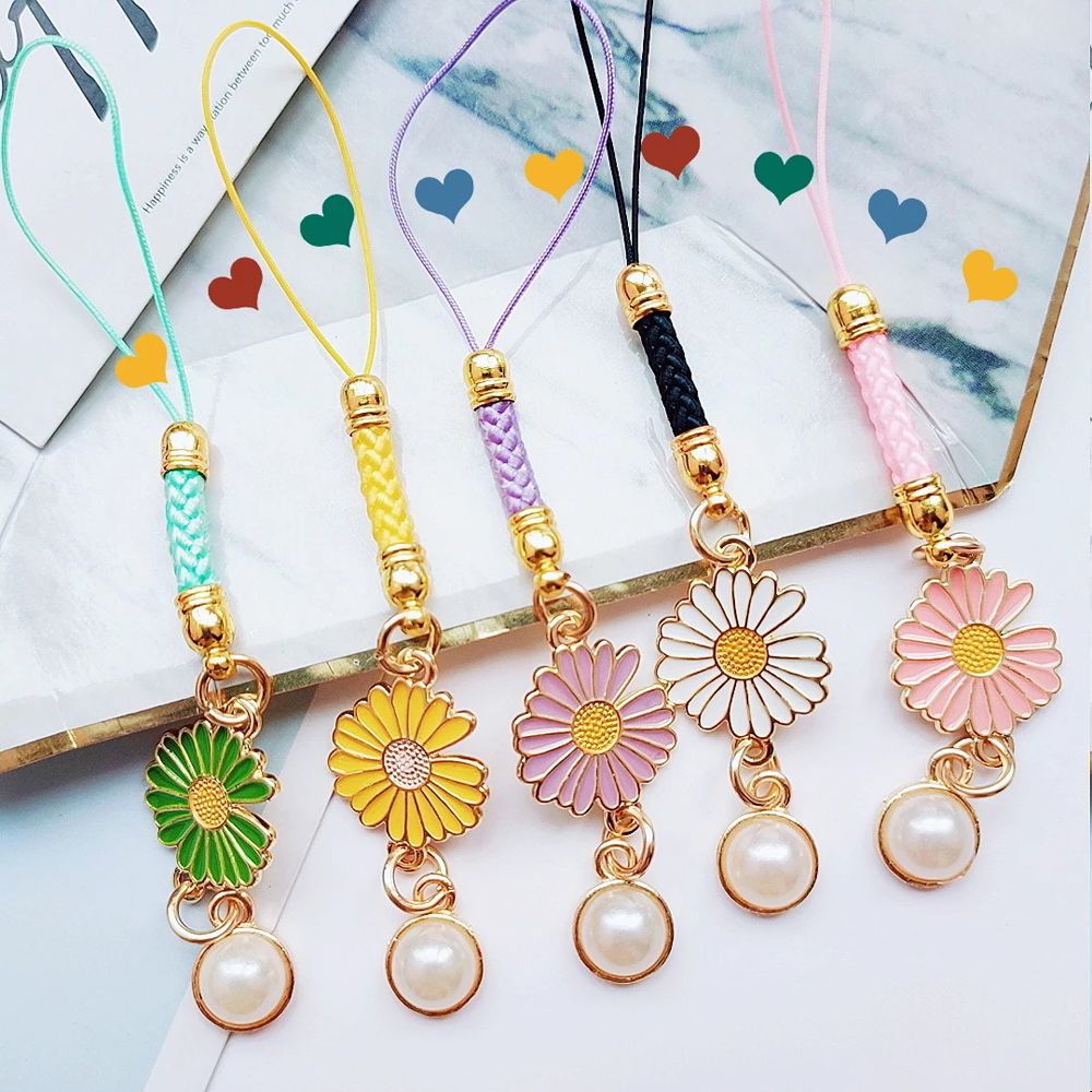 QUINTON Korean Daisy Flower Bag Decoration Lanyards Mobile Phone Straps Phone Accessories Keychain Strap Hanging Ornaments Bag Pendant Gifts Phone Case Decor Key Hang Rope/Multicolor