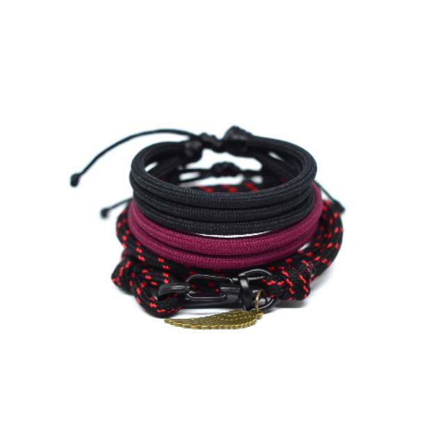 Gelang Tali Set Pria Paracord Warna Hitam Merah