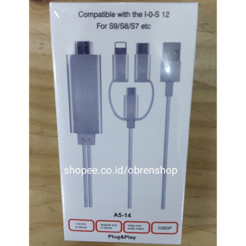 PHONE TO HDTV CABLE 3 IN 1 / KABEL HP KE TV UNTUK MIRORRING